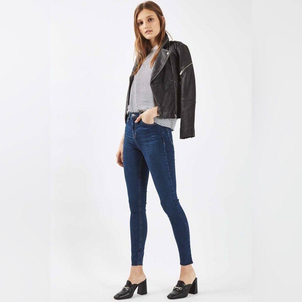 Topshop Jamie Skinny Jeans High Rise Ankle Length Raw Hem Dark Wash Size 26